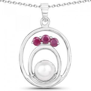 stunning ladies sterling silver pearl and rubies 18" designer necklace